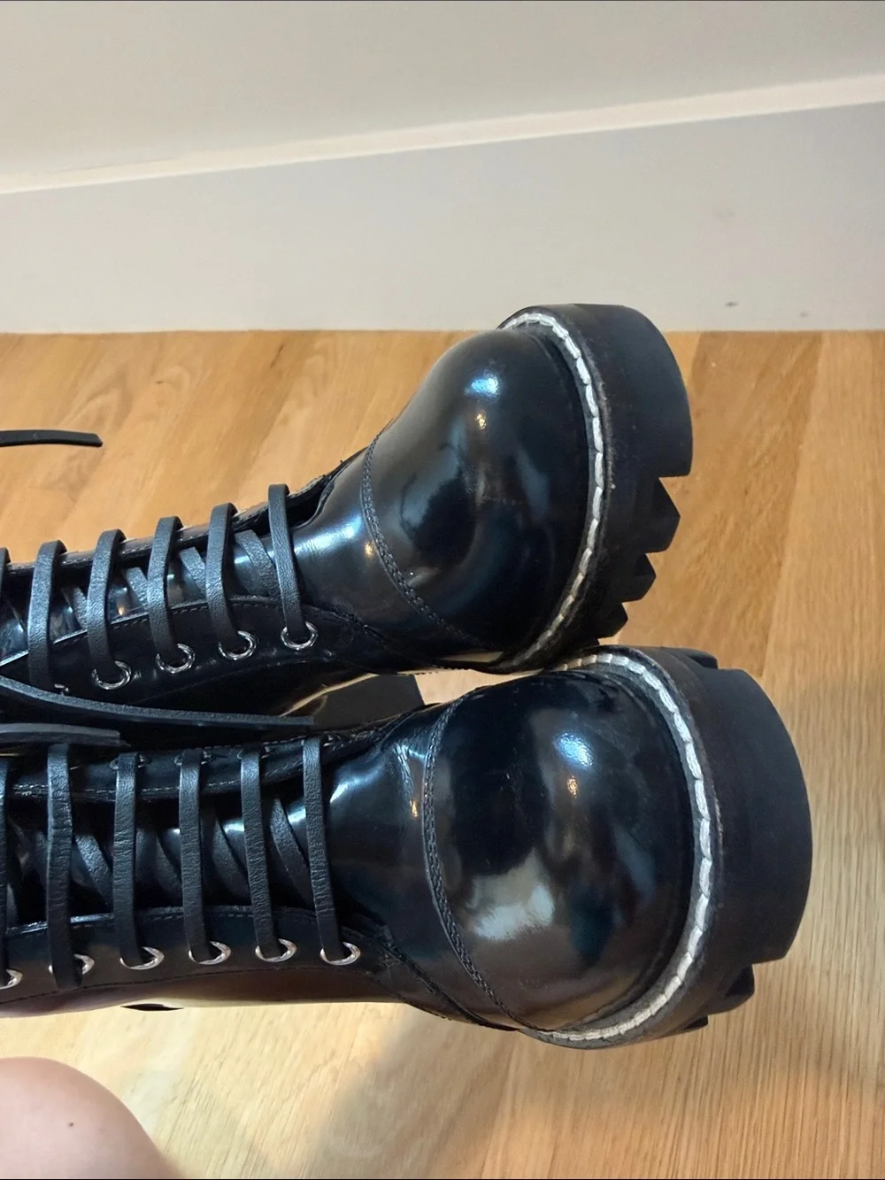 Louis Vuitton Black Leather Lace-Up Platform Booties with Monogram Trim